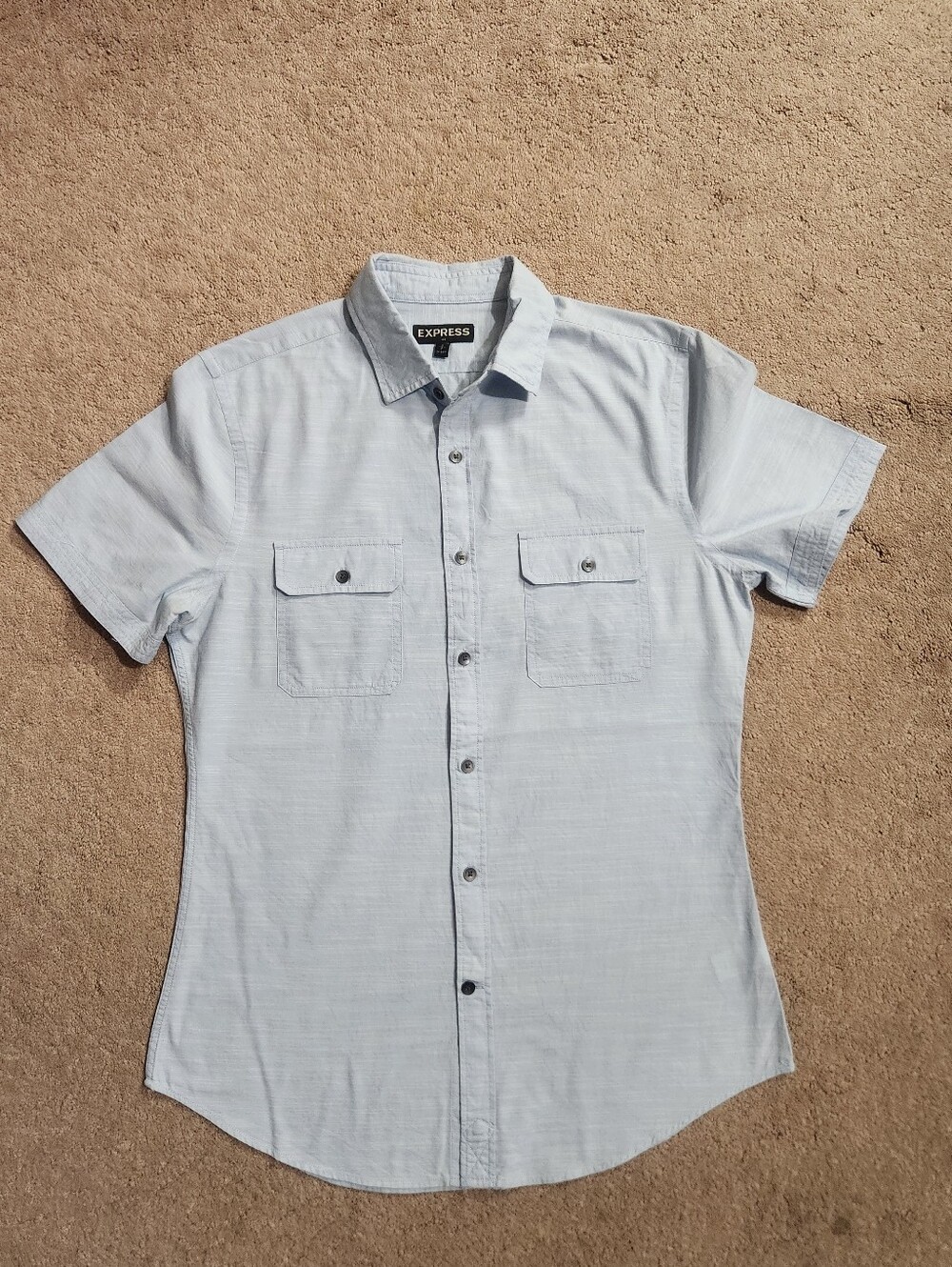 Express Men's Light Blue Short Sleeve Button-Up Shirt Size: Small